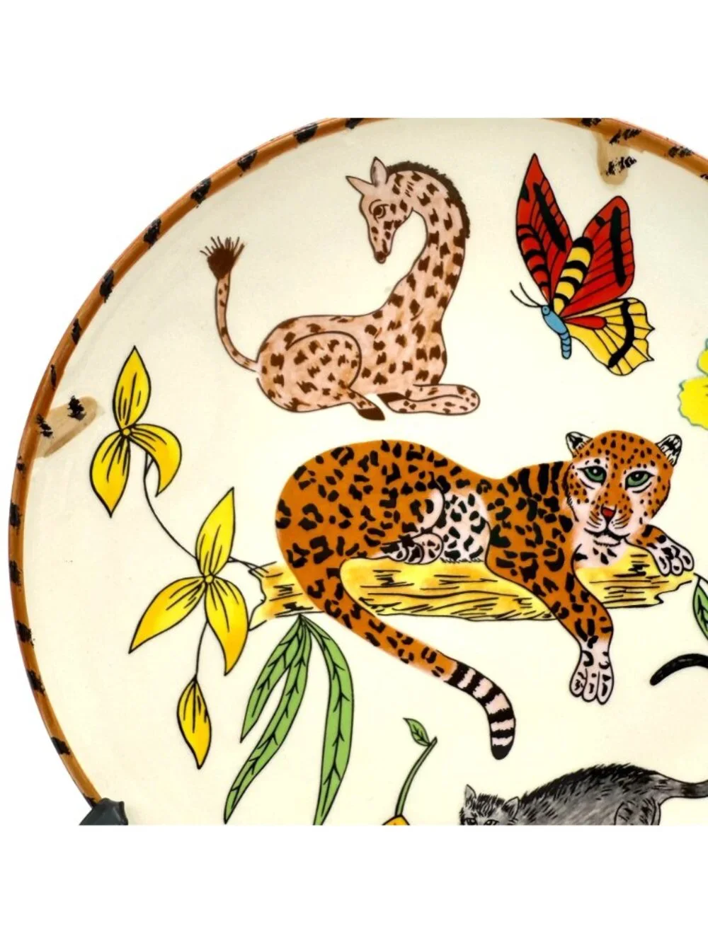 Lynn Chase Jungle Jubilee Salad Dessert Plate Ceramic Handpainted Leopard Parrot